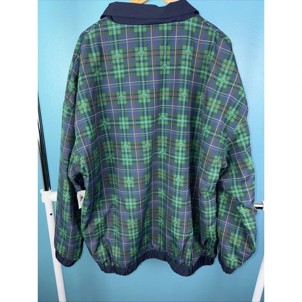 Disney‎ Store Full Zip Golf Jacket Size XXL Pluto Mickey Green Plaid Disney Golf